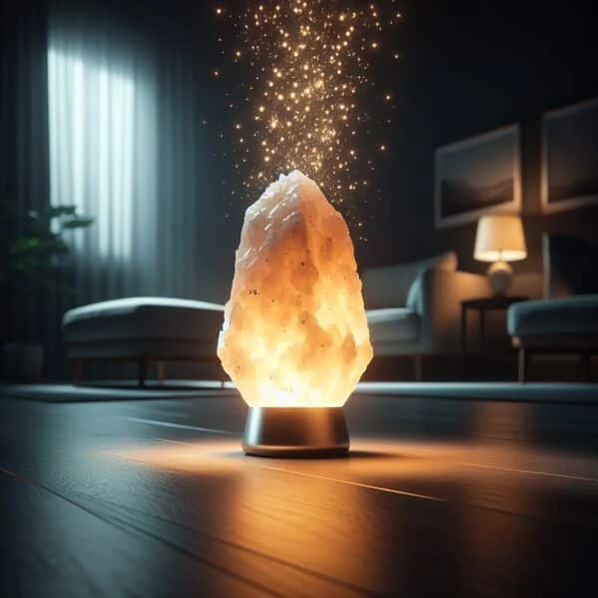 Kleine Salzlampe mit warmem Licht auf einem Tisch