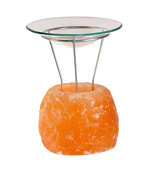 Naturbelassene Salzkristall-Duftlampe mit Glasschale und Teelicht
