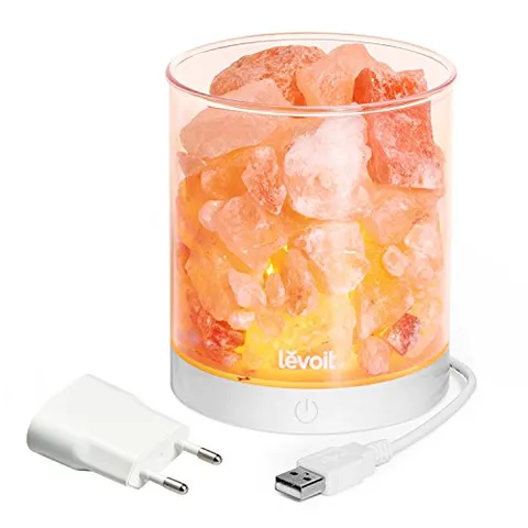 Salzkristall-Nachttischlampe mit losen Salzbrocken, USB-Anschluss und Netzteil