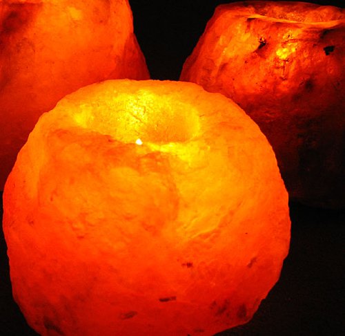 Salzkristallleuchte für Teelichter naturbelassen orange